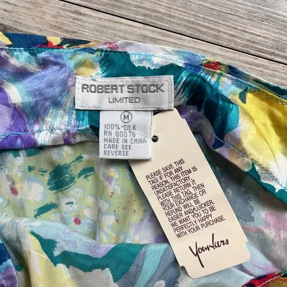 Robert Stock Silk Floral Slip Dress M NWT Blue Multicolor Spaghetti Strap Summer - Picture 4 of 10
